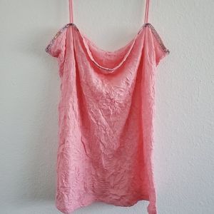 Pink Spaghetti Strap Crinkle Blouse with Sequins